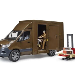 Modellino in scala 1:16 Mercedes-Benz Sprinter UPS con personaggio e accessori prodotto dallo storico marchio tedesco Bruder.