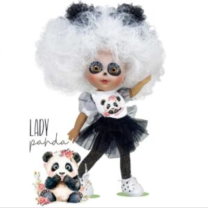 Bambola Dainty Panda- 28 cm, interamente in vinile, Nines Artesanals d'Onil Dolls,collezionabile!